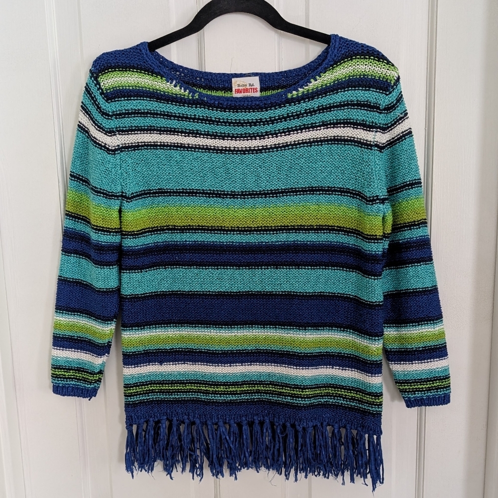 Ruby Rd Favorites Petite Womens Taped Yarn Sweater SMALL PET Boho Hippie Stretch